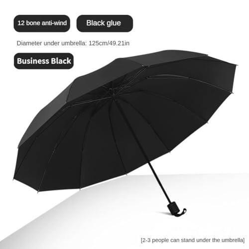 Vbsndhbde Parapluie Pliable Extra Large Noir Ouverture Manuelle 12 Baleines – vue 3