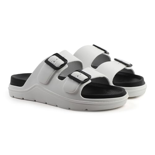 Image of Men's Double Strap EVA Slippers | Lightweight Adjustable Buckle Slides | Anti-Skid Comfortable Casual Sandals for Indoor Outdoor