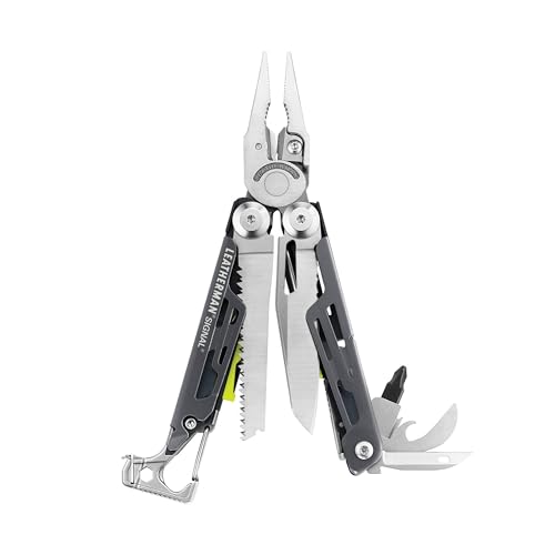 LEATHERMAN - Signal, Multi-Tool für den Outdoor-Einsatz, mit Feuerstein, Klingenschärfer und Signalpfeife, Grau mit Nylon Holster