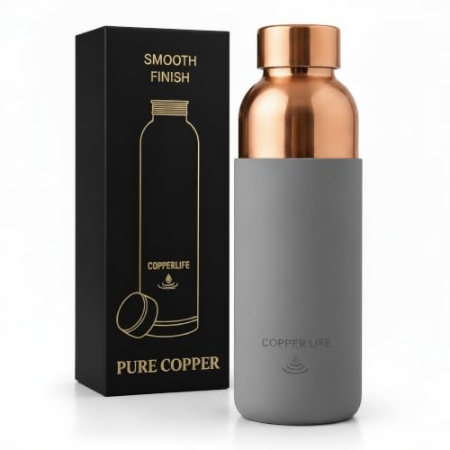 Pure Copper Water Bottle | Handcrafted, Leak-Proof, Eco-Friendly, Health-Boosting Bottle with Silicon Grip | Stylish, Perfect for Hydration