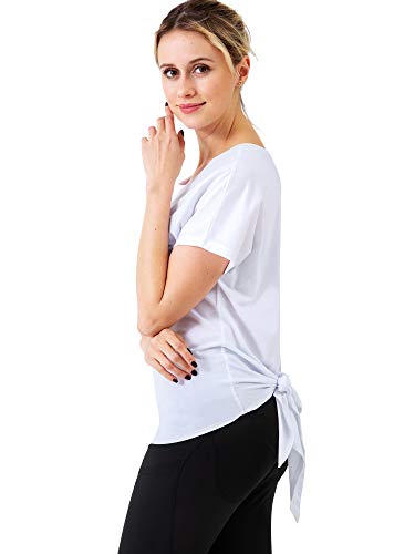 Neleus Women\'s 3 Pack Open Back Workout Shirt Yoga Top,Black/Grey/White,S,EU M - Thumbnail 4