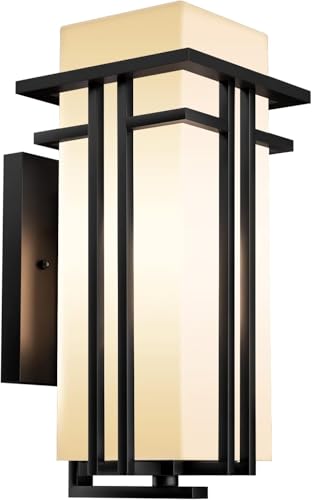 Image of Outdoor Wall Light Fixtures, Exterior Waterproof Lanterns, Porch Sconces Wall Mounted Lighting with Modern Frosted Glass, Black Aluminum Wall Lamps for Patio Front Door Entryway (TYP A, 15.4 inch)
