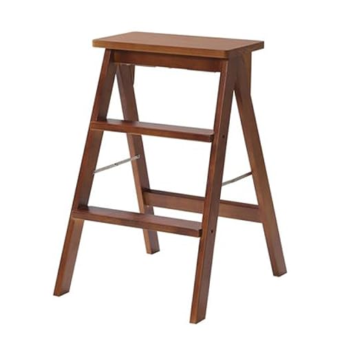 Household Stepladders Solid Wood Step Ladder 3 Steps, Heavy Duty Step Stool with Widened Platform, Multi Purpose and Anti-Slip Folding Step Stool, for Home Kitchen Office Household Work Folding Stepla