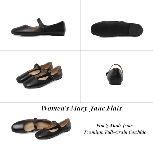 Women's Leather Mary Jane Flats - Soft Comfortable Material, Easy Buckle Slip On, Classic Go-to Casual Shoes3