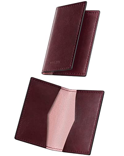 Image of VULKIT Leather Business Card Holder 2 Sided Slim Business Name Card Organizer for Men or Women, Up to hold 20 cards (Vintage Wine)