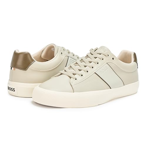 Image of BOSS Men's Aiden Logo Block Leather Low Top Sneakers | Casual Shoes