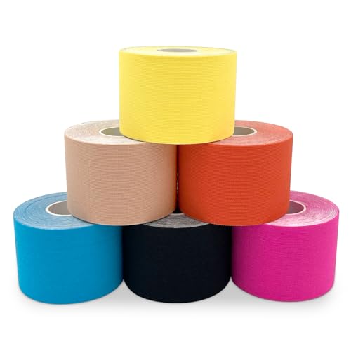 FAMTUPE Kinesiology Tape 6 Rolls (5cm x 5m) - Sports Tape Elastic Physio Muscle Support Tape for Exercise, Sports & Injury Recovery, Waterproof, Breathable & Latex Free (6 Rolls Mixed Color)