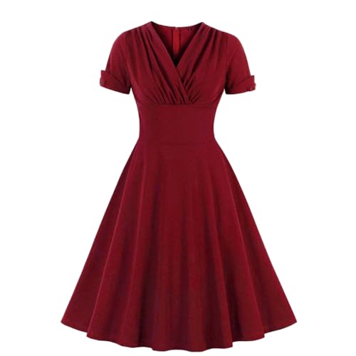 Wellwits Womens Wrap Work Cocktail Vintage Dress Christmas Red M
