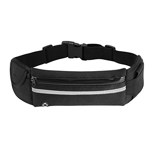 Running Belt Waist Pack -Slim Waterproof Reflective Fanny Pack- Runners Sports Hiking Fitness Belt, Fit All Phone Models and Waist Sizes. for Running, Workouts, Cycling, Travelling Money Belt -Black