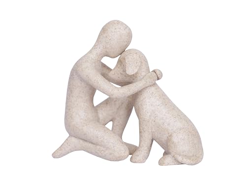 Figura decorativa de hombre y perro en resina