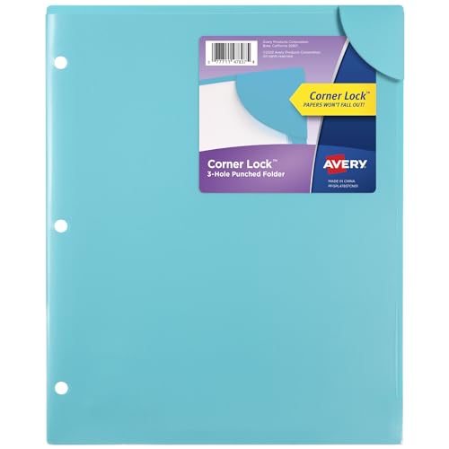 Avery Corner Lock Document Sleeves for 3 Ring Binders, 1 Aqua Blue Plastic Sleeve (47837)