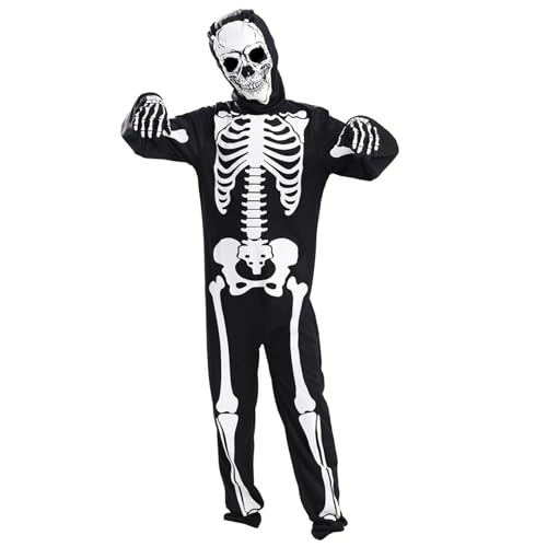 Disfraz de esqueleto para niños Glow en oscuro cuerpo completo Cuerpo largo Disfraz de esqueleto de manga larga con guantes Sprooky Halloween Disfraces para niños y niñas, M