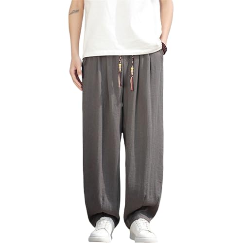 Pantalon de style chinois coton lin contrasté haut de gamme