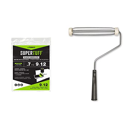 Trimaco SuperTuff Plastic Drop Cloth (9' x 12') and Wooster Brush Acme Roller Frame