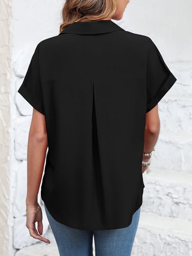 Womens Button Down Shirt Casual Short Sleeve Collared Work Blouse with Pocket4