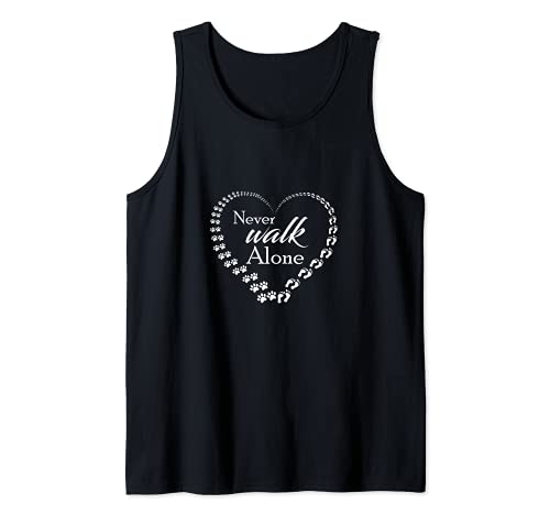 Never walk alone t-shirt for dog owners paw heart