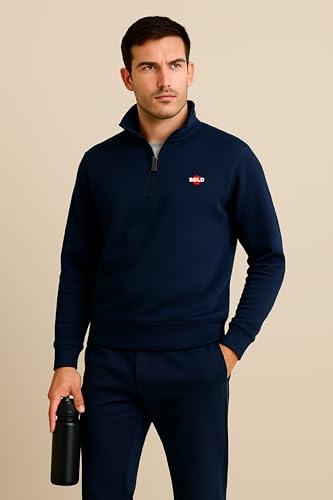 Image of BOLD FITNESS Men's Half-Zip Fleece Sweatshirt | Stylish, Breathable, Quarter-Zip Pullover Full Sleeve Winter Wear.