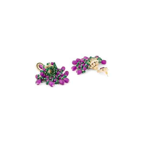 Zaveri Pearls Purple Green Stones Cluster Beads Diamonds Jhumka Earring For Women-ZPFK18221 - Image 3