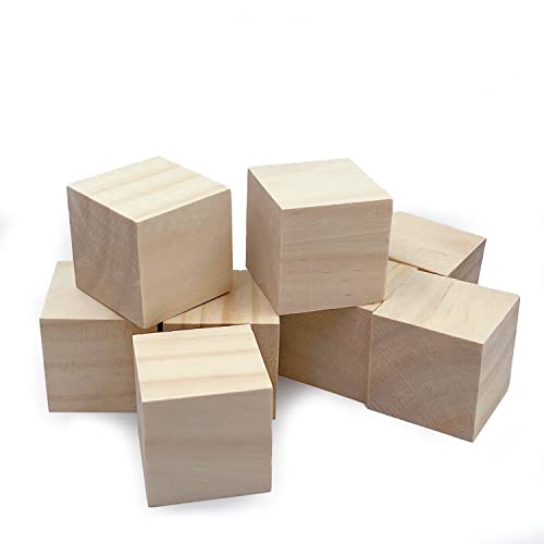 Wood Blocks for Crafts, Unfinished Wood Cubes, 2 Inch Natural Wooden Blocks, Pack of 8 Wood Square Blocks, Wooden Cubes for Arts and Crafts and DIY Projects