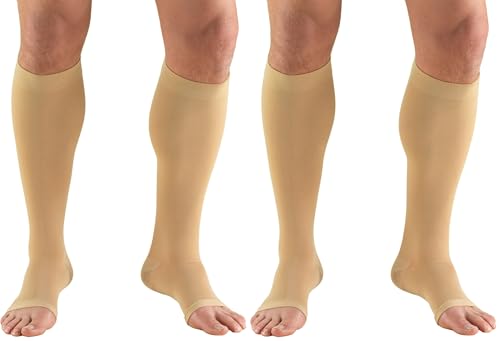 Image of Truform 30-40 mmHg Compression Stockings for Men and Women, Knee High Length, Open Toe, Beige, Medium (Pack of 2)