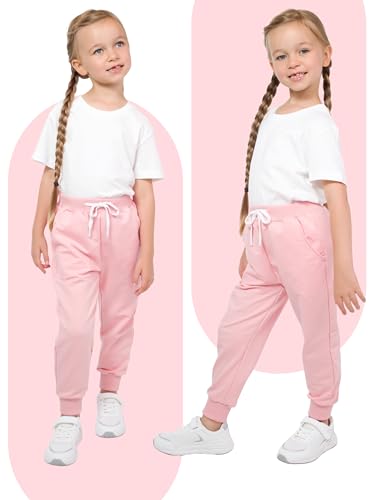 Resinta 4 Pack Girls' and Toddler Sweatpants Kids Active Jogger Pants Girls Casual Pull On Pants with Drawstring Pockets4