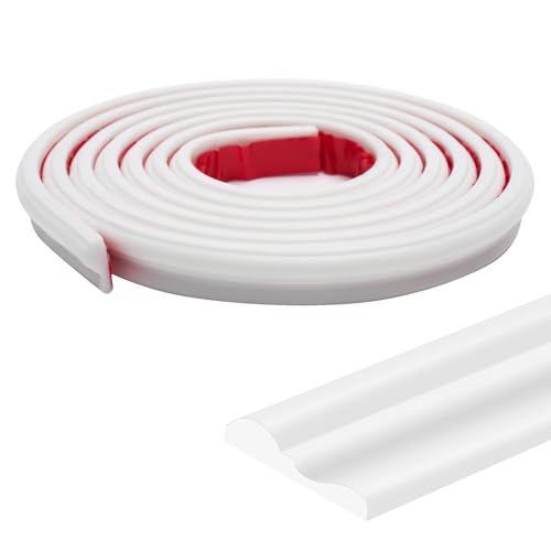 JSIWOTH Self-Adhesive Wall Moulding Trim - Peel and Stick 3D Chair Rail Panel Molding for Home Decoration Wall Protection & DIY - Flexible Mirror Frame Cabinet Door Trim White(3meter x 23mm)