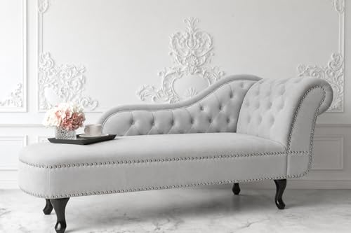 Image of Velvet Modern Chesterfield Chaise Lounge Couch 166 X 63 X 76 for Your Loving Space (Light Grey-L, Right Arm)