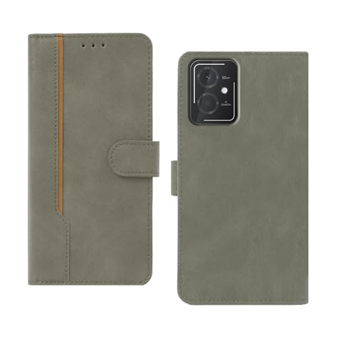 Image of amazon basics HMD Vibe 5G Flip Cover | Card Pockets Wallet & Stand | Flip Cover for HMD Vibe 5G (Gray with Beige Strip)
