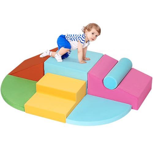 Climbing Toys for Toddlers 1-3 Inside, 7PCS Foam Baby Climbing Blocks Soft Play Set for Toddlers 1-3, Corner Toddler Climbing Toys Indoor Baby Climbing Gym for Toddler Climbing Crawling and Sliding