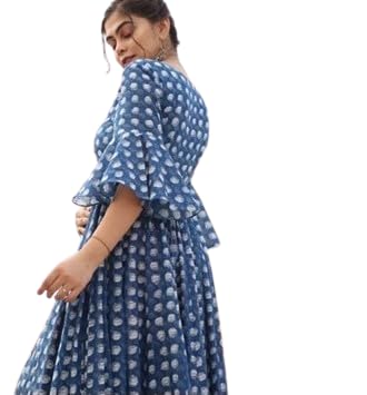 Charm n Elegance Full Length Printed Pleated Gown, Women's Long Flowy Style Multicolour-image-28