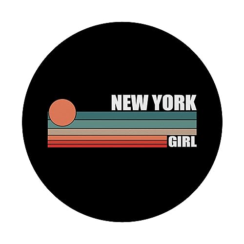 New York Vintage Sunset Retro Summer 80s USA State Girl PopSockets Swappable PopGrip, Black - Image 3