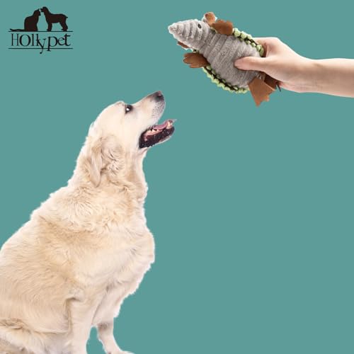 Image of Hollypet Plush Dog Squeaky Toy Stuffed Armadillo Animal Pet Puppy Chew Toys with Clean Teeth for Small Medium Large All Breed Sizes Dogs, Cantaloupe Green, 6 in