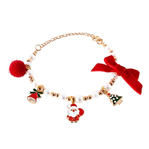 Hunde-Perlen-Halsband, 1 Stück, Haustier-Perlen-Halskette, verstellbare Perlen, Hunde-Halskette mit süßem Weihnachtsanhänger und Schleife, für Hunde, Katzen, Welpen, Katzen, Weiß, S