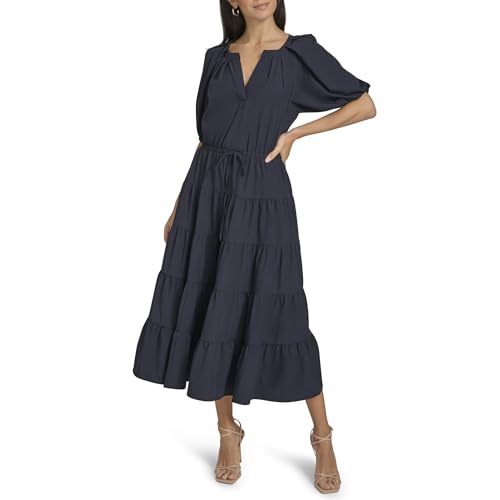 Image of Calvin Klein Puff Sleeve Commuter Tiered Maxi
