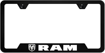 Au-TOMOTIVE GOLD INC. Officially Licensed Dodge RAM License Plate Frame | UV Printed Black Polycarbonate Notched Frame