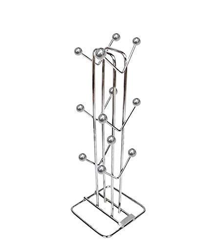 Image of Zepdos Stainless Steel Tabletop Mount Cup Rack for Kitchen, Hanging Shelves, Ideal For Kitchen, Coffee, and Tea Mug Display, Space Saving Tea Cup Storage Stand (Silver)