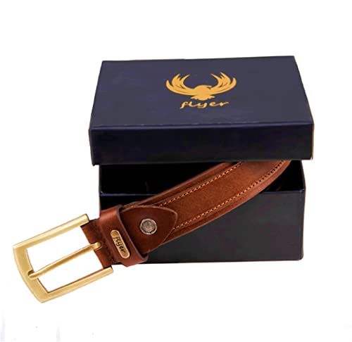 Image of Flyer Men's Leather Belt (Formal /Casual) (Colour -Brown /Black) Buckle Adjustable Size Genuine Original Leather (TAN510-B)