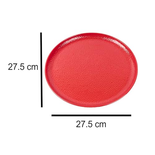 Image of MARKET 99 Melamine Dinner Plates Set of 6 Red Hammered Design | Round Serving Plates for Kitchen Dining Tableware | Lightweight Durable Food Plates for Daily Use, Party Serving, & Buffet