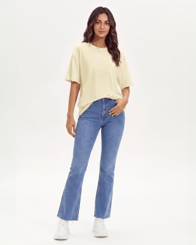 Stelle T Shirts for Women Crew Neck Short Sleeve Summer Tops Loose Fit Soft Basic Tee Shirt Creme X-Large — view 3