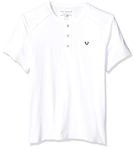 True Religion Men's SS RAW Edge Henley TEE, White, L
