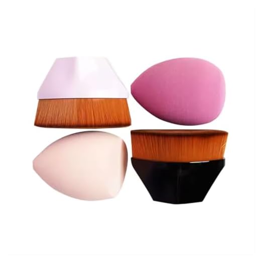 Conjunto de Maquiagem para Pele Elegante com 2 Pincéis e 2 Esponjas Kit Pincel Hexagonal Kabuki Flat Achatado Para Base Esponja Gota 3D Chanfrada Cabaça BeautyPetals