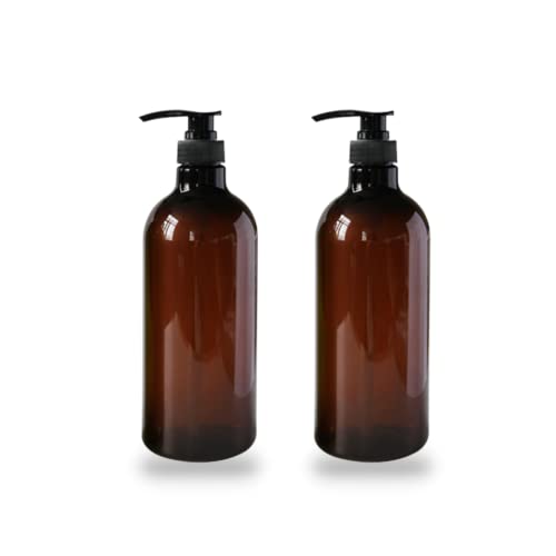 レジプロb シャンプーボトル 中が見える ディスペンサー 2本セット 詰替え 容器 大容量 1000ml (ブラウン)