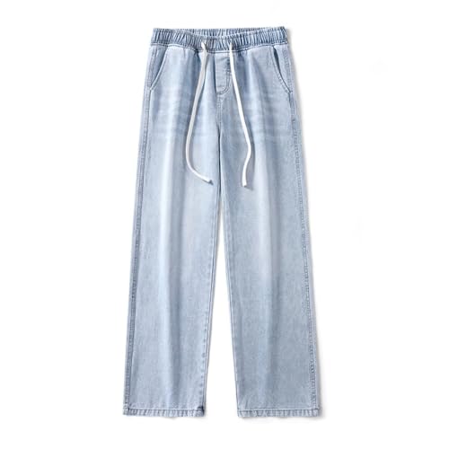Jeans Pants Trousers Denim Men's Port Style High Street Wide Leg Trendy Floor Washed Drawstring Rubber Men