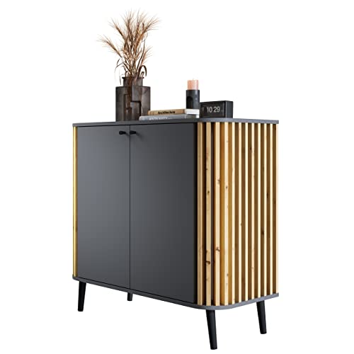 Newroom Kommode Wildeiche Grau Sideboard Modern Elegant - 92x88x40 cm...