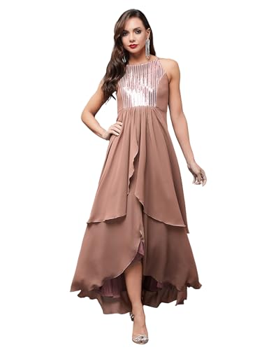 Image of Miss Chase Women's Round Neck Sleeve Embellished Fit Flare Maxi Dress
