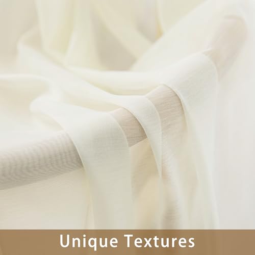 Image of Ivory Sheer Curtains 54 Inch Length, Privacy Semi Sheer Curtains for Dining Room Kitchen, Light Filtering Rod Pocket Voile Window Drapes 2 Panels Set, Each 42 inch W x 54 inch L