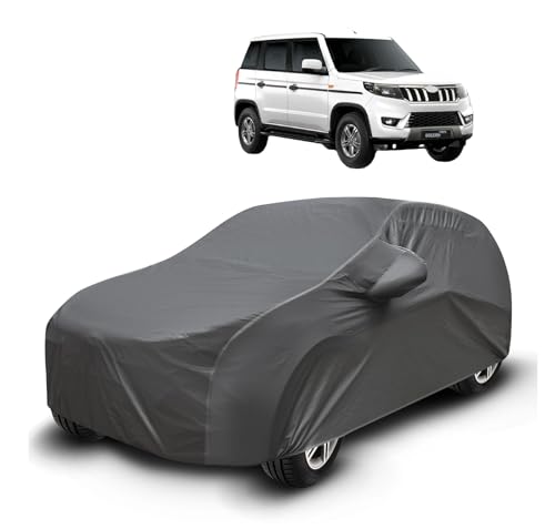 Image of Auto Hub Waterproof Car Cover Compatible with Mahindra Bolero Neo with Mirror Pockets, Soft Cotton Lining, Bolero Neo Car Cover Waterproof, Grey