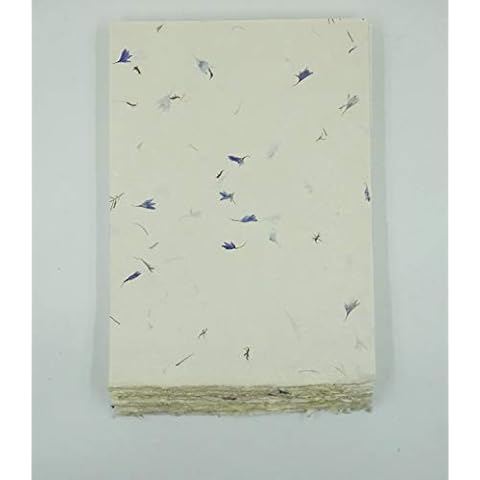 paperfreak: KornBlumenPapier blaue und gelbe Kornblumenblüten > Liebesbriefpapier < handgeschöpft A4 40Bogen -mit einseitigem Büttenrand- Büttenpapier softvanilla Cover