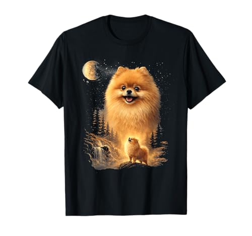 Pomeranian Howling to The Moon Vintage Dog Art T-Shirt