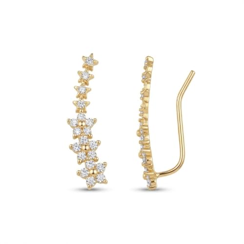 Seraphina Gems ピアス レディース イヤークライマー フラワー ジルコニア 14K金メッキ 金属アレルギー対応 キャッチレス イヤーカフ風 花デザイン 上品 華奢 軽量 約2.6cm 誕生日 プレゼント ギフトBOX付 ゴールド [並行輸入品]